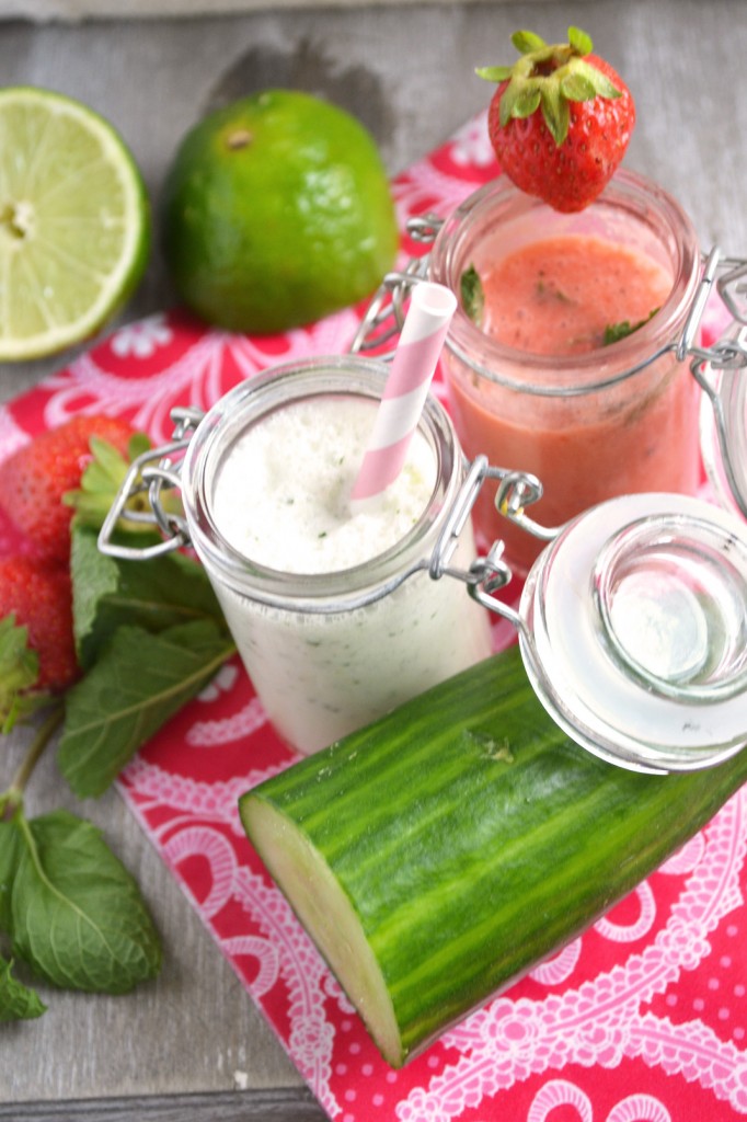 Soupes glacées concombre menthe et fraises citron vert menthe