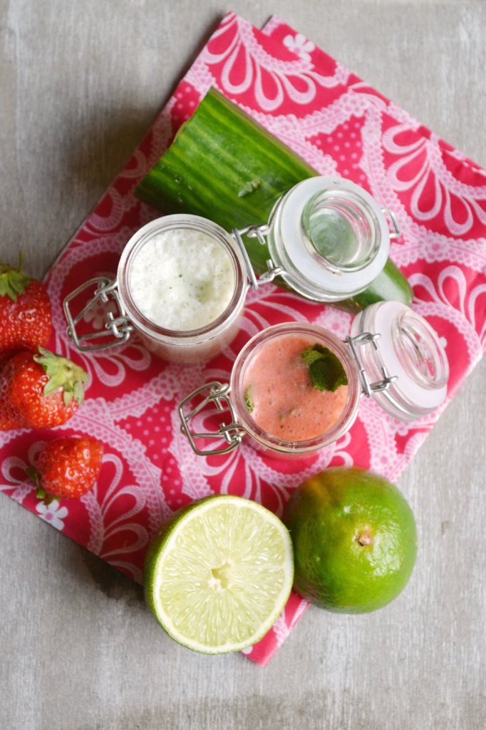 Soupes glaçées concombre menthe et fraises citron vert menthe