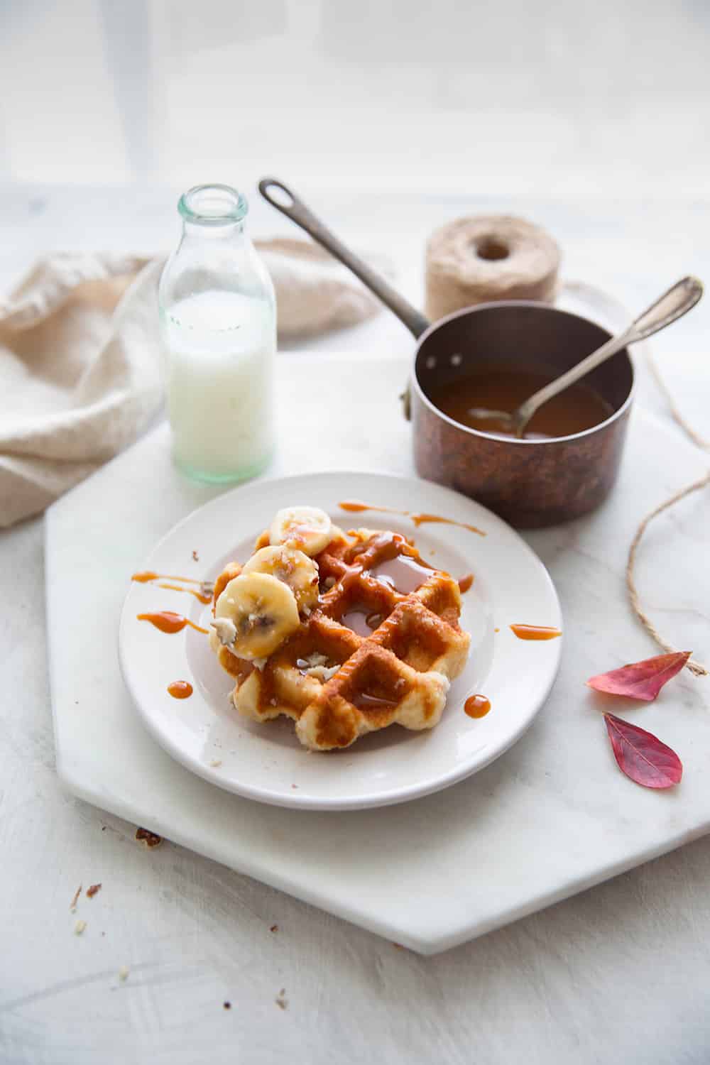 Gaufres liégeoise, bananes et caramel beurre salé