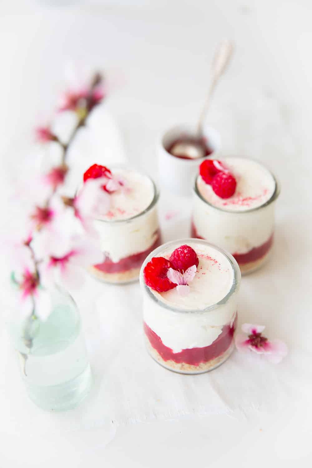 Cheesecakes 'in a jar' framboise rhubarbe